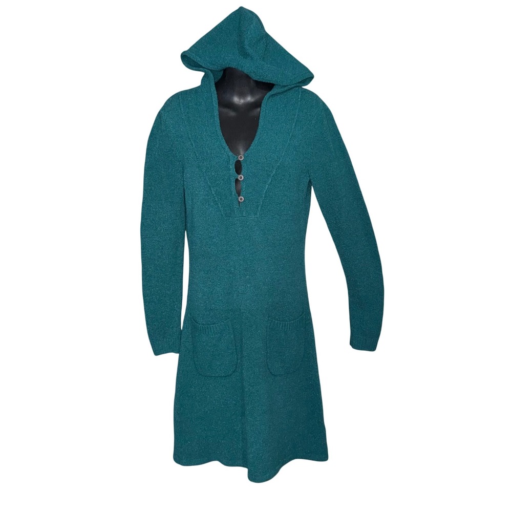Royal Robbins Voyager Hooded Sweater Dress Lg Green Knit Henley Outdoor Gorpcore